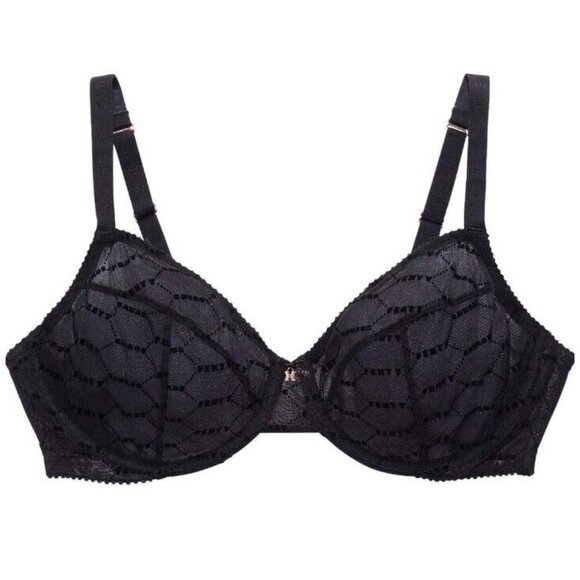 Savage X Fenty Womens 34B Curvy Flocked Logo Unlined Bra DG4 Black Caviar NWT - Picture 2 of 8